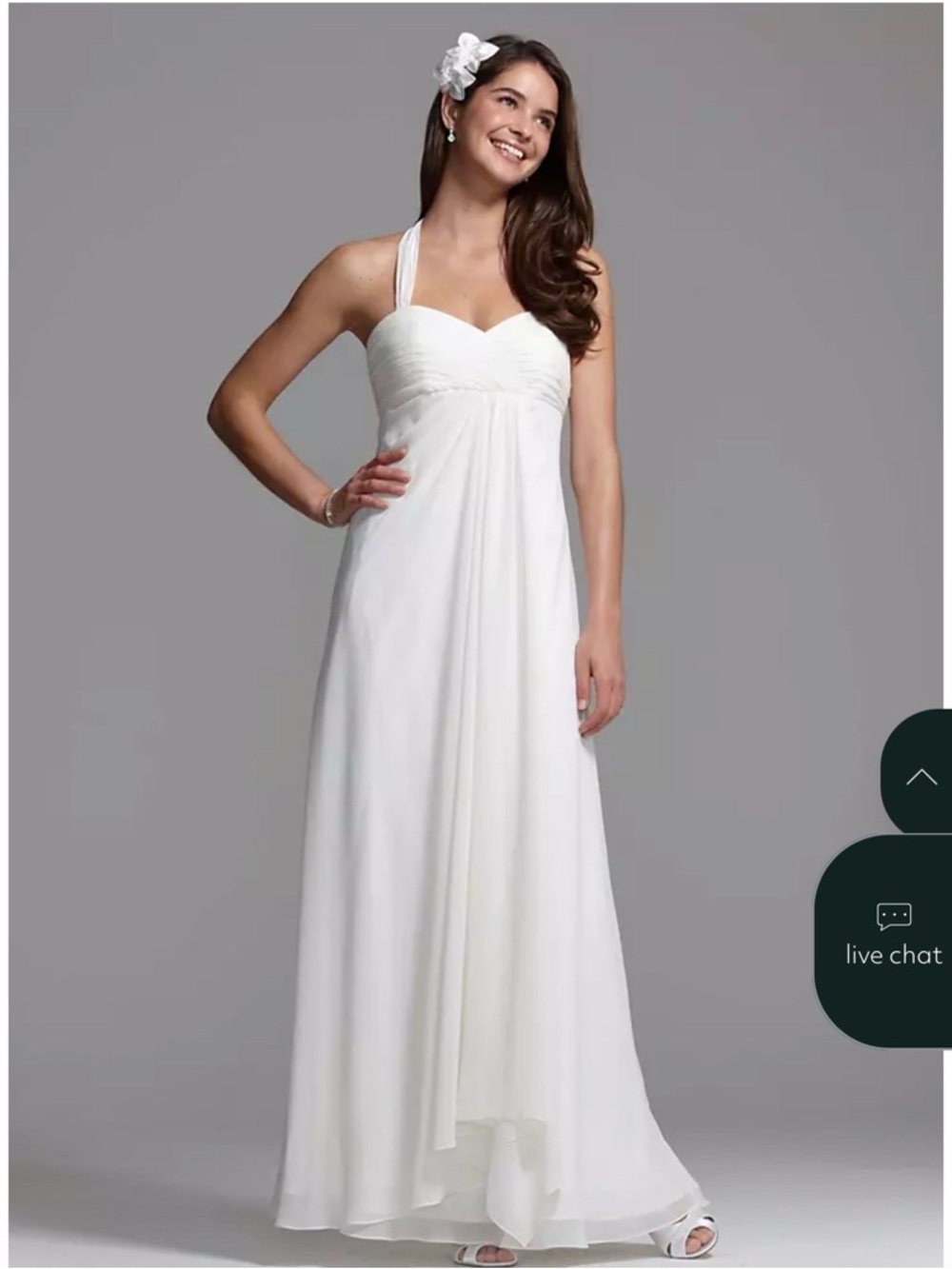 DB Studio White Halter Chiffon A-Line Wedding/Formal Gown- Size 12